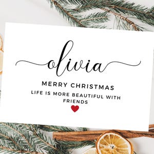 La vita personalizzata è più bella con gli amici Buon Natale/Buon Natale migliore amica/Biglietto di auguri di Natale di stagione