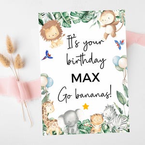 Its Your Birthday Go Bananas Happy Birthday Card/ Safari Theme Birthday Greetings Cards/ Childrens Birthday Party/ Jungle Animals