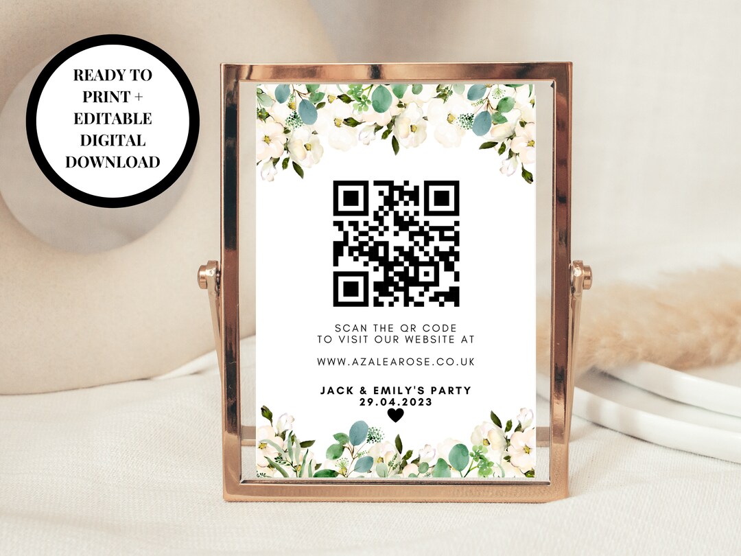 Editable QR Code Sign/ Greenery Floral Wedding QR Code Sign - Etsy