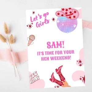 Carte de week-end C'est l'heure de votre enterrement de vie de jeune fille / EVJF disco personnalisé Last Rodeo / Let's Go Girls Nashville / Carte de voeux Nash Bash Country Gifts