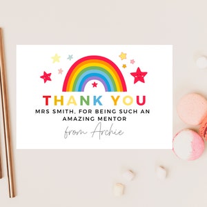 Merci d'être un mentor si incroyable / Professeur personnalisé pastel arc-en-ciel / Meilleur ami / Mentor / Reconnaissance de fin d'école