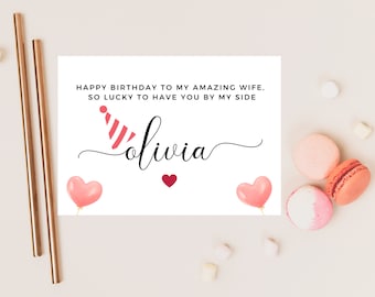 Personalised Happy Birthday To Wife Card/ Custom Name To My Amazing Wife So Lucky to Have You By My Side Birthday Greetings Card