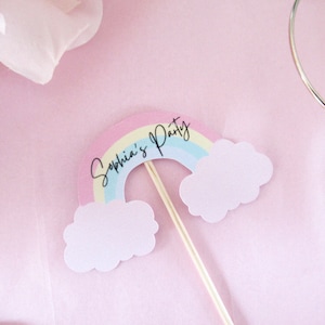 Rainbow Cupcake Toppers/ Pastel Rainbow Theme Birthday Party Decoration/ Rainbow Baby Shower Ideas/ Kids/ Childrens Pastel Cloud Theme Party