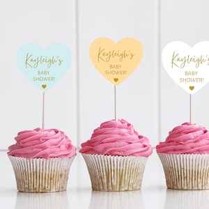 Cupcake Toppers personalizzati per baby shower / festa di rivelazione a forma di cuore pastello / genere neutro / festa di rivelazione / mamma per essere cake topper / A11 / A28
