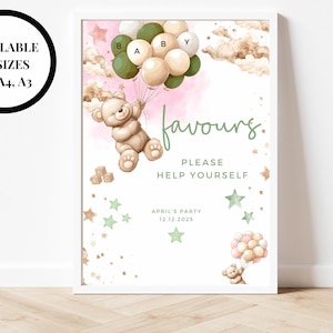 Favores Por favor, sírvase usted mismo Letrero dorado, verde y rosa para baby shower/Fiesta personalizada Oh Baby Girl/Gracias Recuerdo Podemos esperar