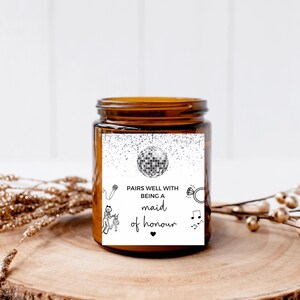 Se marie bien avec une étiquette de bougie demoiselle d'honneur / Cadeau personnalisé pour bougie de fête d'anniversaire de jeune fille boule disco argentée / Sticker pour la douche nuptiale