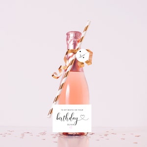 Alla mia migliore amica per il tuo compleanno Etichetta bottiglia di prosecco/Adesivo personalizzato bottiglia di champagne/Decorazioni per feste di compleanno/Etichetta cuore rosa monocromatica