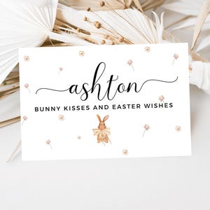 Baci di coniglietto personalizzati e biglietto di auguri di Pasqua/Coniglietti pasquali floreali/Fiocco giallo coniglio/Biglietto di auguri di Pasqua/Biglietto carino per Pasqua
