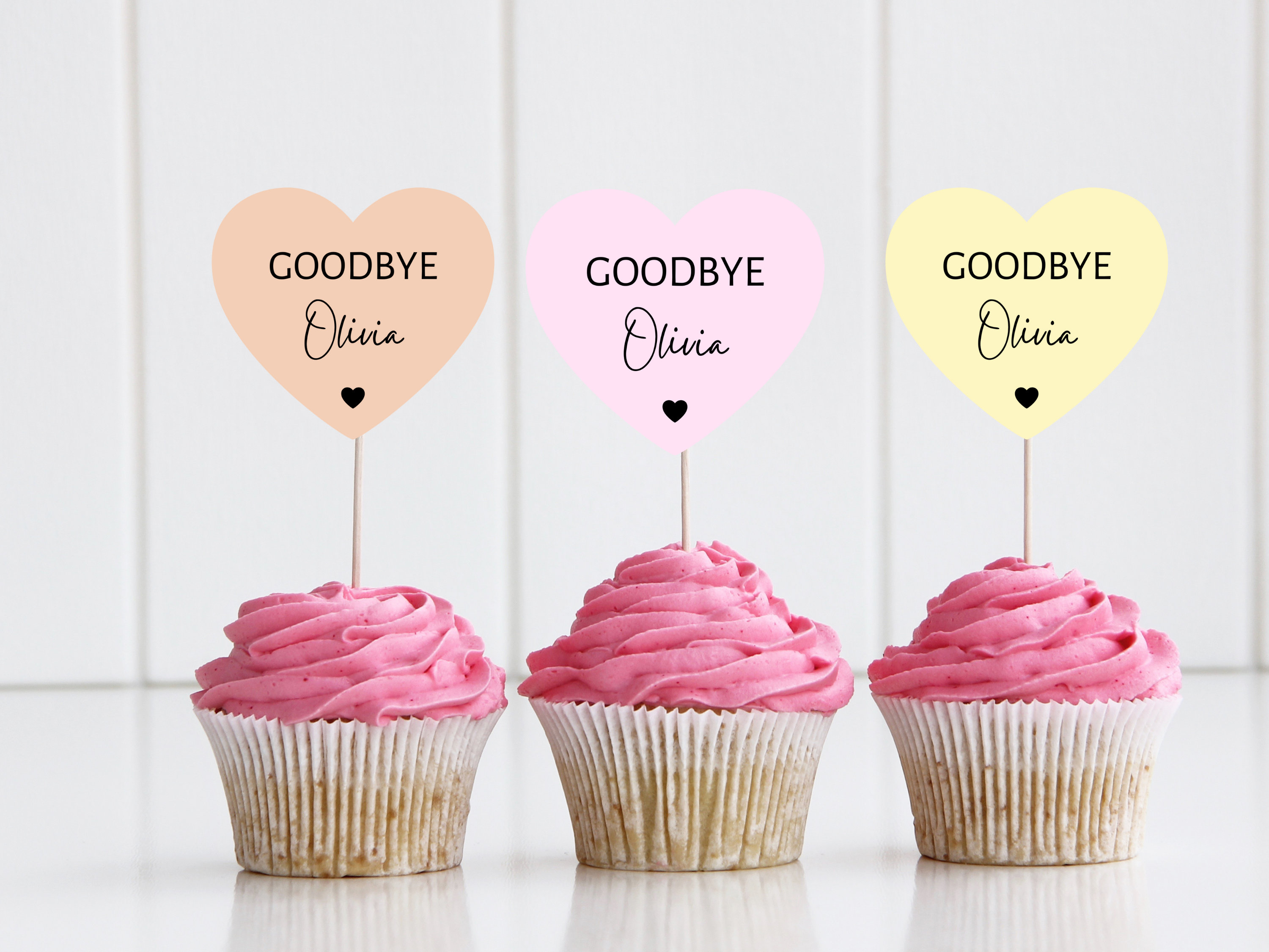 Personalised Goodbye Party Cupcake Toppers/ Pastel Heart - Etsy