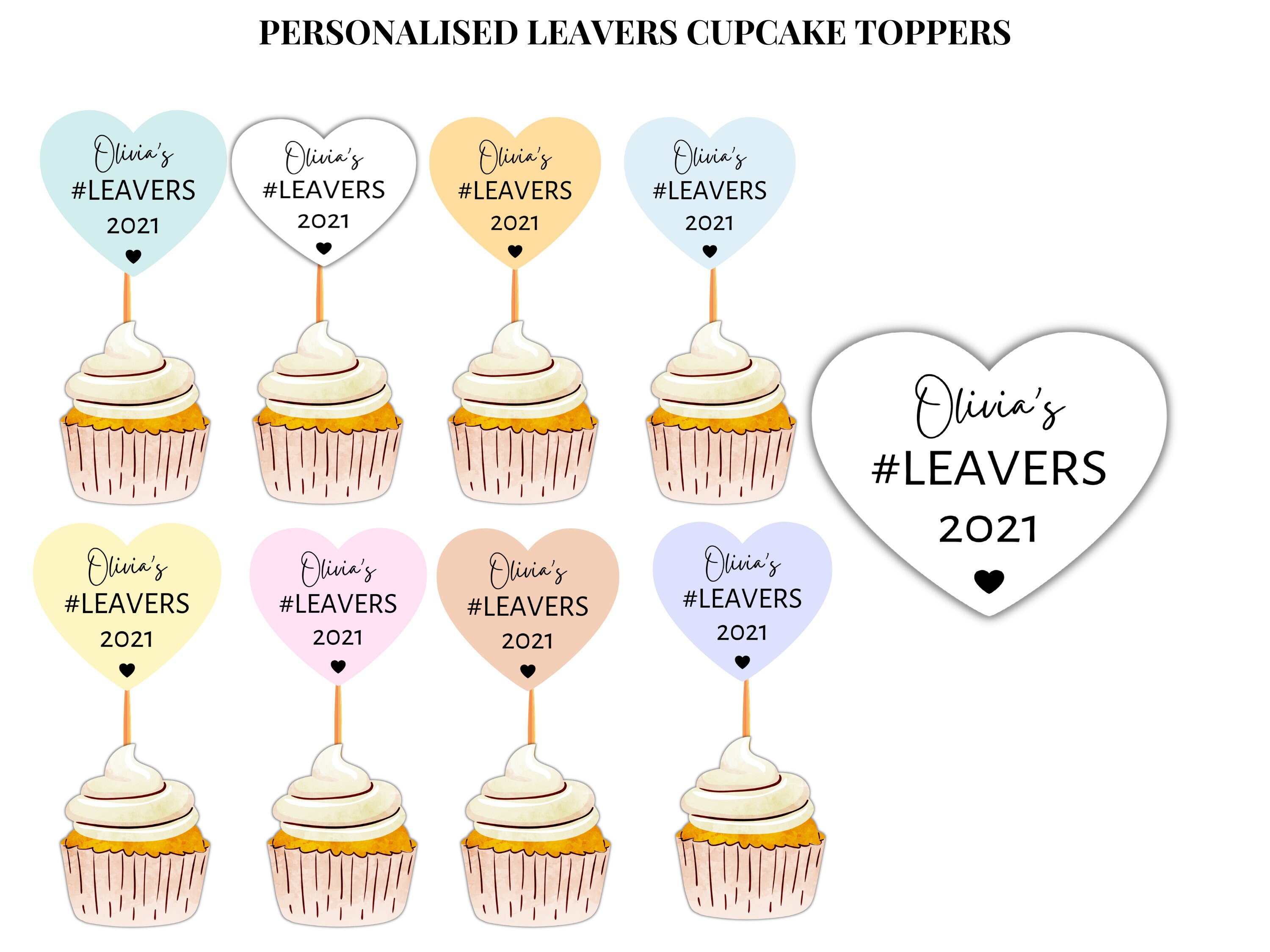 Personalised Leavers Cupcake Toppers/ Pastel Heart Shaped Etsy