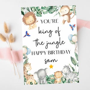 Youre King of the Jungle Happy Birthday Card/ Safari Theme Birthday Greeting Cards/ Childrens Birthday Party/ King of the Jungle Animals