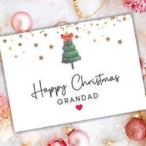 Tarjeta de Navidad para abuelo/Tarjetas navideñas sencillas y personalizadas/Saludos de temporada para abuelo/Feliz Navidad/Tarjeta de felicitación con destellos de estrellas