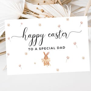 Carte de Joyeuses Pâques personnalisée à un papa spécial/ Lapins de Pâques floraux/ Noeud jaune lapin/ Carte de voeux de Pâques/ Jolie carte pour Pâques