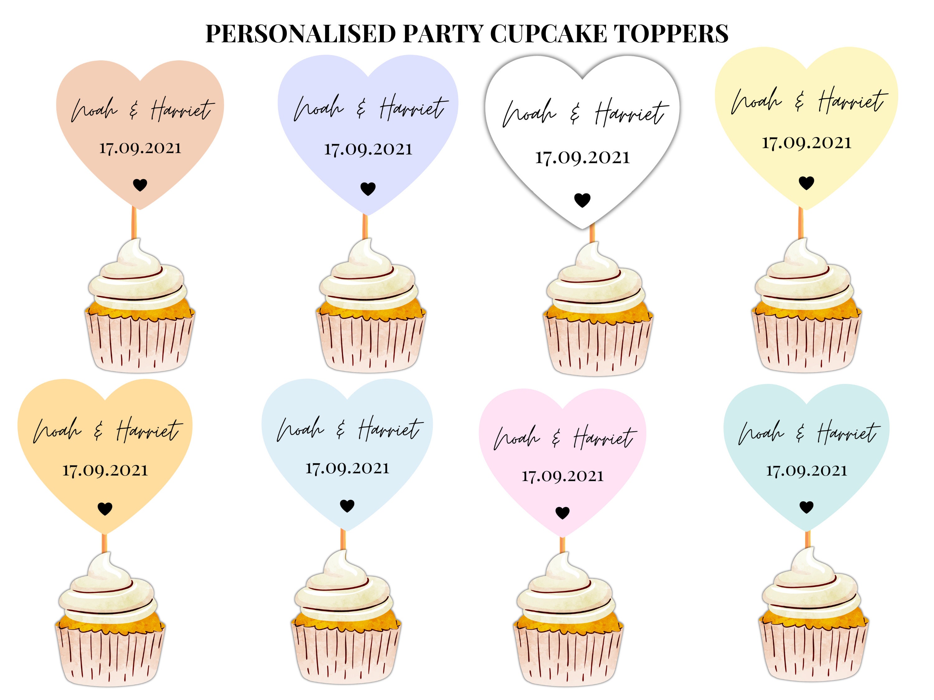 Personalised Engagement Party Cupcake Toppers/ Pastel Heart Etsy