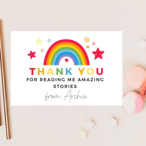 Bedankt voor het lezen van mij geweldige verhalen kaart / gepersonaliseerde Pastel Rainbow Star leraar / beste vriend / mentor / einde van schoolwaardering