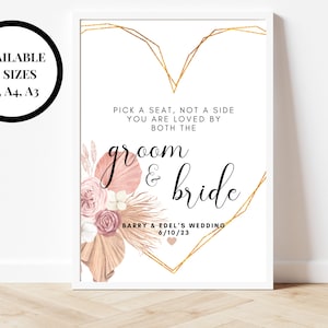 Pick a Seat Not a Side Sign Wedding Sign, Seating Artwork, Printable Wedding  Sign, Printable Sign, Wedding Decoration Sign 
