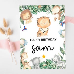 Tiger Happy Birthday Card/ Safari Theme Birthday Greetings Cards/ Childrens Birthday Party/ Jungle Animals Lion/ King of the Jungle Card