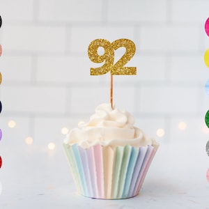 Number Ninety Two Cupcake Glitter Topper/ 92nd Wedding Anniversary Cupcake Topper/ 92nd Celebration Party Cake/ Any Occasion Topper/ A11