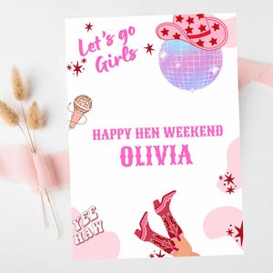 Carte Happy Hen Weekend/Dernier rodéo personnalisé Balle disco EVJF/ Let's Go Girls Nashville/ Nash Bash Country Gifts Carte de voeux