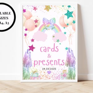 Cartes et cadeaux personnalisés Signe d'anniversaire arc-en-ciel/Thème pastel Ballons arc-en-ciel roses Étoile/Anniversaire d'enfants Fête colorée entre filles et adolescents