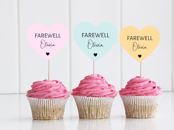 Personalised Farewell Cupcake Toppers/ Pastel Heart Shaped | Etsy