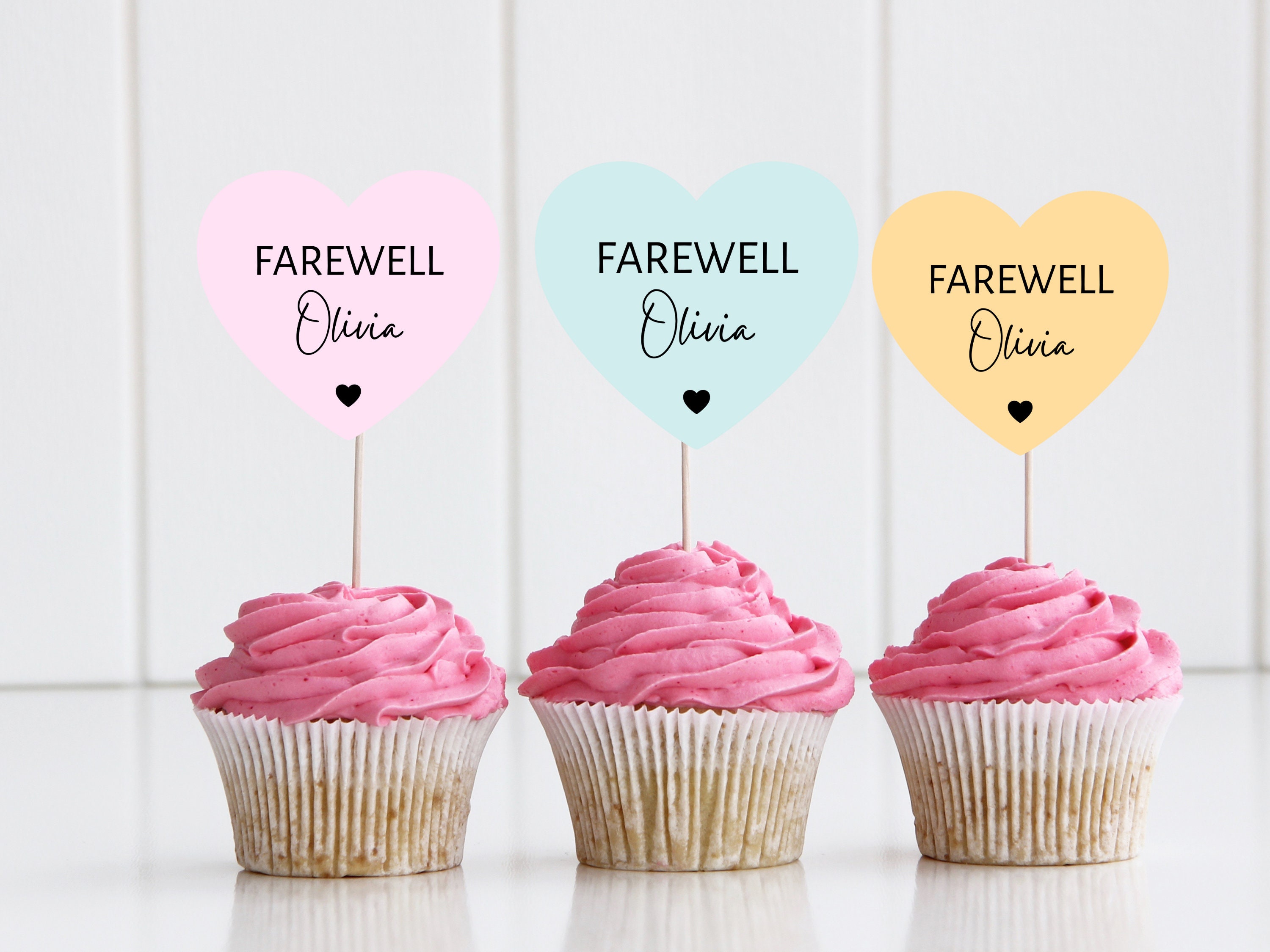 Personalised Farewell Cupcake Toppers/ Pastel Heart Shaped Etsy
