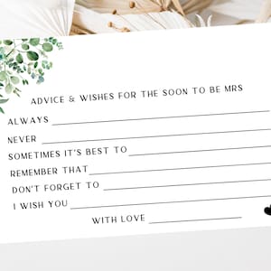 Conseils et souhaits pour la future maman Cartes/Eucalyptus Verdure Floral EVJF Jeux le week-end/Bachelorette Shower nuptiale Souvenir Souvenir