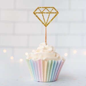 Glitter Diamond Cupcake Toppers / Diamond Glitter Bachelorette Party Cupcake Topper / Engagement Party Decor / Diamond Donut Toppers / A11 / A24