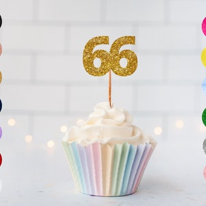 Number Sixty Six Cupcake Glitter Topper/ 66th Wedding Anniversary Cupcake Topper/ 66th Birthday Party Celebration/ Any Occasion Topper
