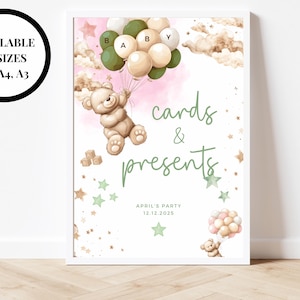Cartes et cadeaux Panneau baby shower doré vert rose/Personnalisé Oh Baby Girl/Jeux de fête souvenir We can Bearly Wait thème maman to be