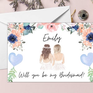 Gepersonaliseerde bruidsmeisjeskaart en envelop / Roze Blush Floral Card / Will You Be My Bridesmaid Card / Greenery Botanical Proposal Card / A40 / A51