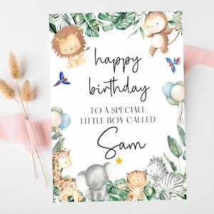 To a Special Little Boy Happy Birthday Card/ Safari Theme Birthday Greetings Cards/ Childrens Birthday Party/Animals King of the Jungle Card