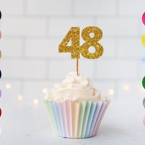 Number Forty Eight Cupcake Glitter Topper/ 48th Wedding Anniversary Cupcake Topper/ 48th Birthday Party Celebration Cake/Any Occasion Topper