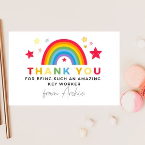 Carte Merci d'avoir été un tel travailleur/professeur étoile arc-en-ciel pastel personnalisé/meilleur ami/mentor/appréciation de fin d'études