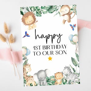 Happy 1st Birthday to Our Son Card/ Safari Theme Birthday Greetings Cards/ Childrens Birthday Party/ King of the Jungle Card