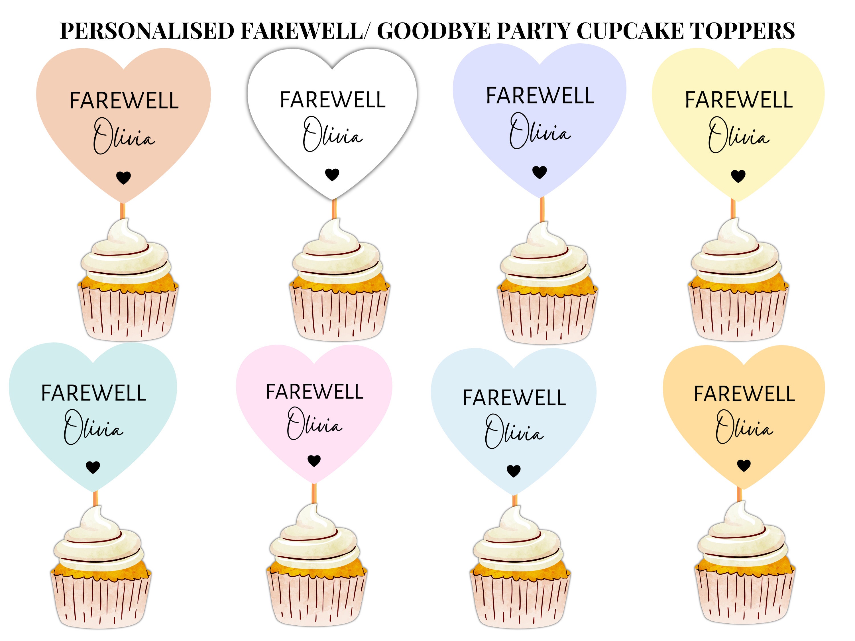 Personalised Farewell Cupcake Toppers Pastel Heart Shaped Etsy Personalised Farewell Cupcake Toppers Pastel Heart Shaped Etsy
