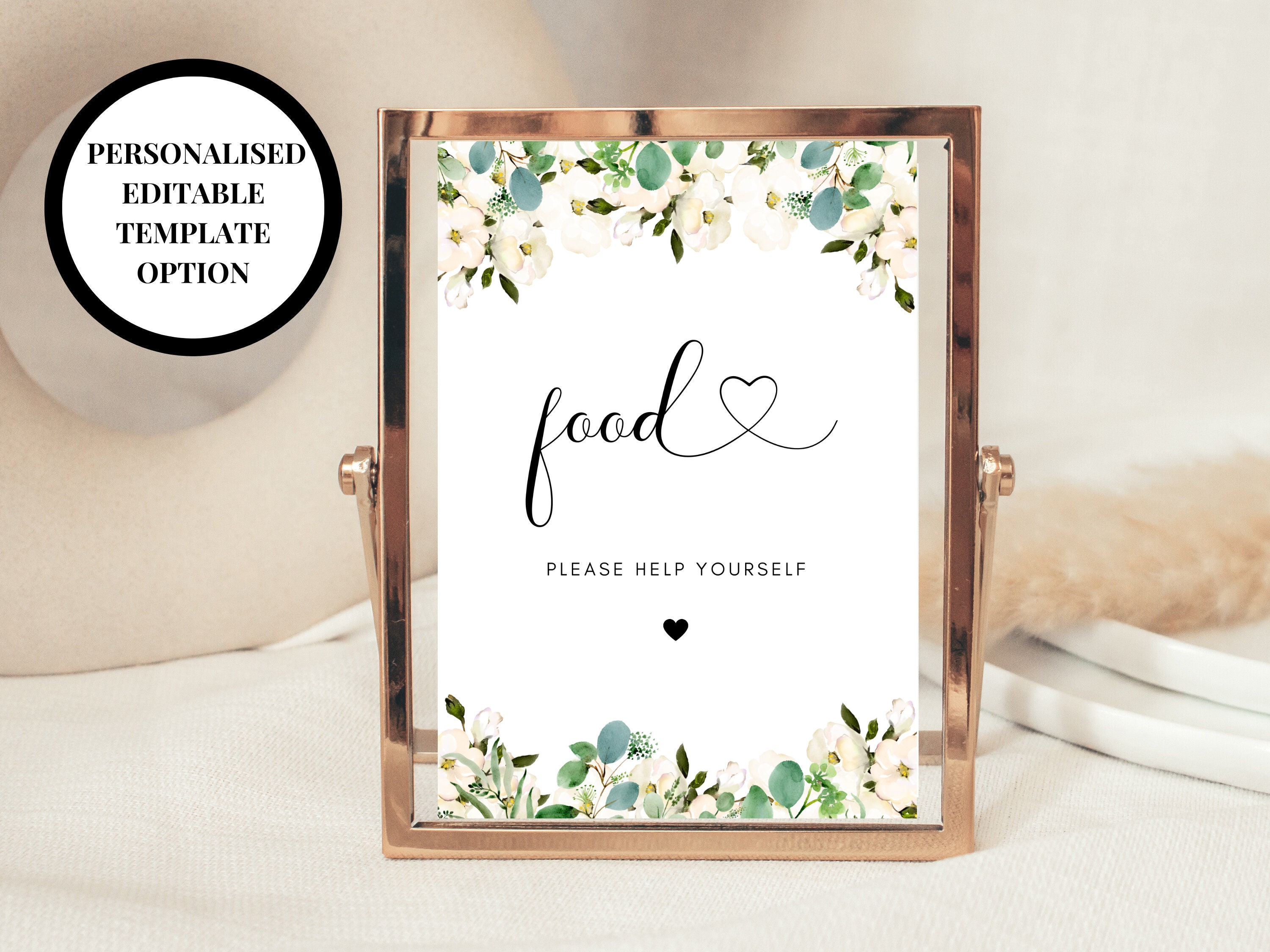 Table Food Sign Color Editable Food Sign/ Greenery Floral Snacks Sweets Grazing Table Sign ...