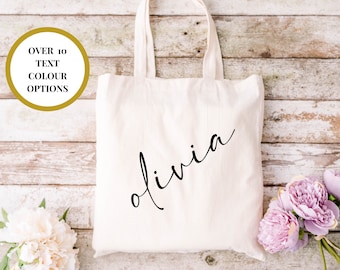 Personalised Tote Bag/ Any Name Natural Cotton Weekend Shopper Bag/ Bridal Shower Party Gift Bag/ Hen Party Bag/ Bridesmaid Proposal Filler