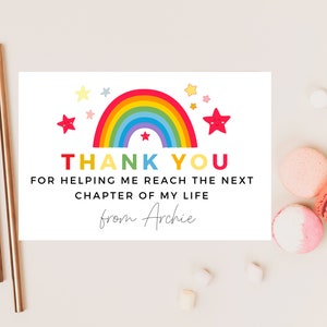 Carte Merci de m'avoir aidé à atteindre le prochain chapitre de ma vie/professeur pastel arc-en-ciel personnalisé/meilleur ami/appréciation de fin d'école