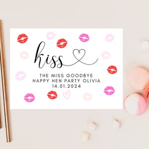 Embrasse la Miss Goodbye carte d'enterrement de vie de jeune fille / EVJF personnalisé / Shower de mariée personnalisée / Carte de week-end EVJF Boho coeur rose EVJF