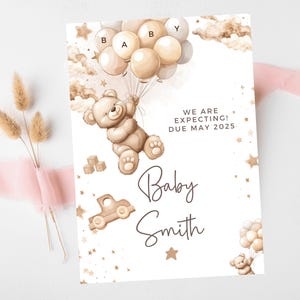 Estamos esperando cartão/ Ideias personalizadas para anúncio de gravidez/ Cartão para mamãe que podemos esperar/ Balões de urso pardo surpresa para novo bebê