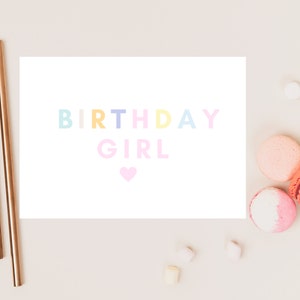 Biglietto di compleanno per ragazza/Cartolina di buon compleanno pastello/Decorazioni per feste a tema arcobaleno per Bestie/Regalo per feste di buon compleanno per bambini