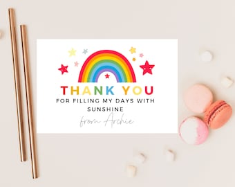 Thank You For Filling My Day With Sunshine Card/ Personalised Pastel Rainbow Star Teacher/ Best Friend/ Mentor/ End Of School Appreciation