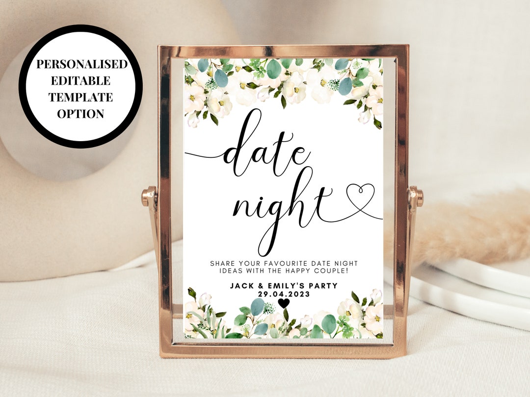 Editable Date Night Sign/ Bridal Shower Greenery Date Night Ideas