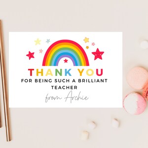 Carte Merci d'avoir été un enseignant si brillant/ enseignant étoile arc-en-ciel pastel personnalisé/ meilleur ami/ appréciation de fin d'école