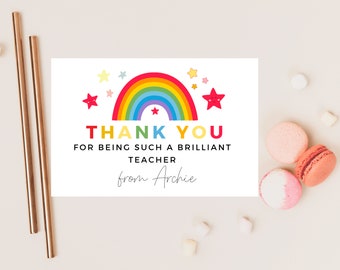 Thank You for Being Such a Brilliant Teacher Card/ Personalised Pastel Rainbow Star Teacher/ Best Friend/ End Of School Appreciation