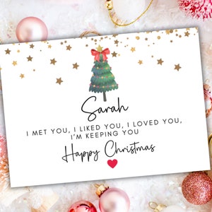 Te conocí, me gustaste, te amé, te guardo. Tarjeta navideña romántica/Feliz Navidad para pareja/esposa/esposo/novia/novio.