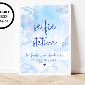 Selfie Station On Cloud Nine Hen Party Sign/ Photography Fun Photo Booth Pictures Personalised The Bride is On Cloud Nine/ Made in Heaven