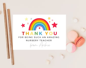 Thank You for Being Such an Amazing Nursery Teacher Card/ Custom Pastel Rainbow Star Class Teacher/ Best Friend/ End Of School Appreciation