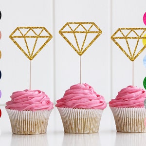 Anniversary Party Glitter Diamond Cupcake Toppers / Gold Bachelorette Party Topper / Bridal Shower Party / Diamond Donut Toppers / A11 / A24